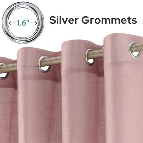 HOMEIDEAS Pink Linen Textured Sheer Curtains, 96 Inches Long 2 Panels Semi Sheer Curtains Farmhouse Window Drapes for Bedroom Living Room, 2 Panels, W52 x L96 by HOMEIDEAS - Image 5
