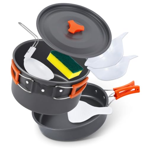 DINITHRON Lightweight Camping Cookware Set for 1-2 People, Hard-Anodized