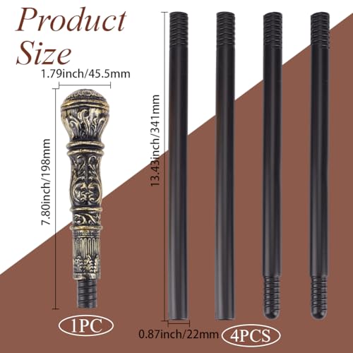 Image of GORGECRAFT Halloween Cosplay Antique Cane Vintage Walking Stick 145cm Costume Cane Plastic Punk Prop with Antique Golden Top Handle Knob Pretend Play Royalty Scepter Wand for Themed Events Stage Show