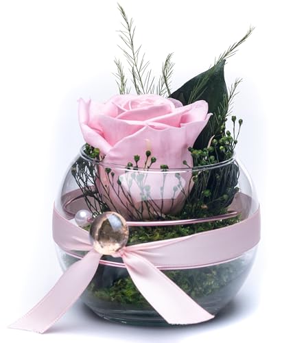 Rosen-Te-Amo | regalo festa della mamma| rosa stabilizzata vera pink profumata in vaso per fiori sferico in vetro |scatola dal design raffinato || Composizioni artigianali rosa eterna| regalo donna