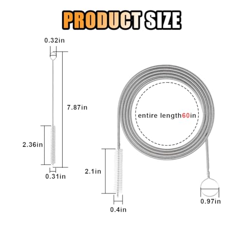 Image of JOYCOURT 60 Inch Long Drain Perforated Brush Auto Sunroof Flexible Cleaning Tool Nylon Spring Brush Car Hose Pipe Cleaner for Cleaning Car /Refrigerator Drains, Feeding Tubes, Straws