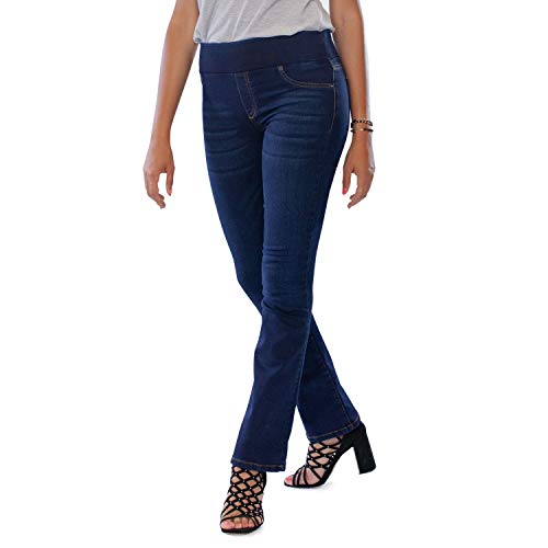 MAMAJEANS Amalfi - High Rise Bootcut Pull on Jeans - Stretchable Women's Bootcut Leggings - Made in Itay (10, Denim)