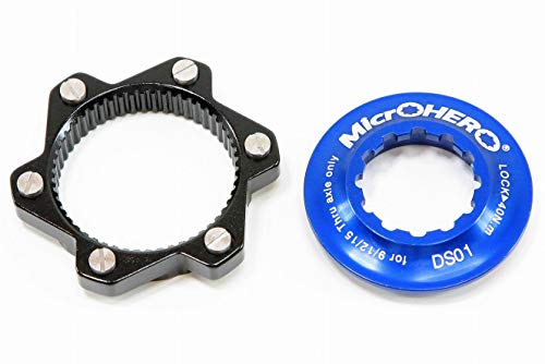 軽量26g MicrOHERO CNC アルミ合金製 簡単取り付け 6穴ローター/センターロック式ローター ディスクブレーキ ローター変換アダプター DS01 (ブルー)