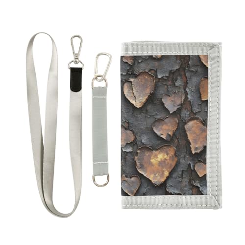 FOLIOSA Kids Wallet for Boys Girls Rustic Valentines Heart Print Youth Wallet with Zipper Pocket Card Holders, Novelty Wallet 4.9×2.9 in