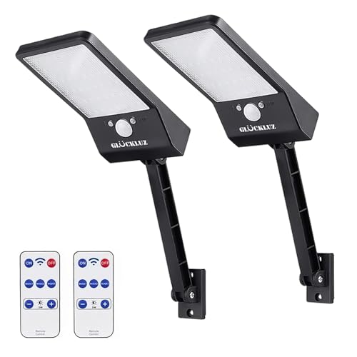 Glückluz 2-PACK Lampara Solar Exterior de Casas,Luces Solares Externas para Jardin, Reflector LED Exterior Solar,Foco Solar con Sensor,Solar Lights Outdoor con Panel Solar...