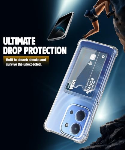 Image of WOW IMAGINE Transparent Back Cover Case for Mi Redmi 15C 5G | Poco C85 5G 2025 | Flexible Built-in Slim Card Pockets Wallet | 360 Camera Protection TPU | Soft Silicone Mobile Cover - Transparent