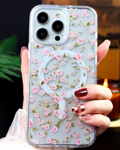 Coque anti-choc pour iPhone 16 Pro compatible MagSafe avec motif fleurs - 6