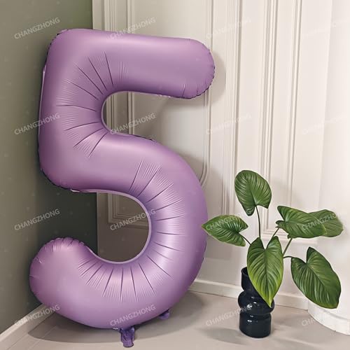 Image of 40 In Matte Lavender Purple Birthday Number 5 Helium Foil Mylar Balloon | Helium Foil Mylar, Suitable Boys' And Girls', 5st 15th Birthday Parties, Anniversary Celebration, five Balloon Purple paryt