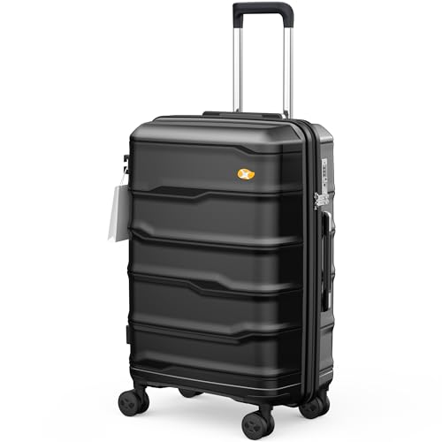MGB 24 Inch Luggage Hardside Suitcase with Spinner Wheels, Lightweight Hard Shell Checked Luggage with TSA Lock, Checked-Medium Luggage for Travel, Natural Black
