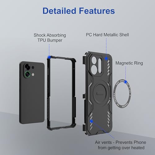 Image of Zapcase Back Case Cover for Oppo K13 Turbo 5G | Magnetic Case with Built-in Metal Ring | Supports MagSafe Charger, Wallet & Car Mount | Shockproof Hybrid PC + TPU | Black
