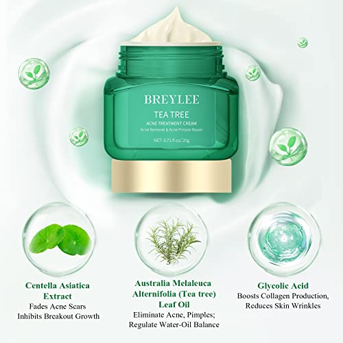 Acne Treatment Kit, Tea Tree Oil Serum 30ml & Cream 20g, Skin Care Set for Prone Face Sensitive, Cystic Acne Pimples Scars Remover, Redness Relief, Niacinamide Facial Moisturizer, Anti Aging, Daily Prevention