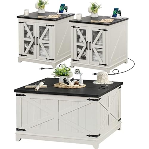 Joaxswe Farmhouse Coffee Table Set 3, End Table and Coffee Table