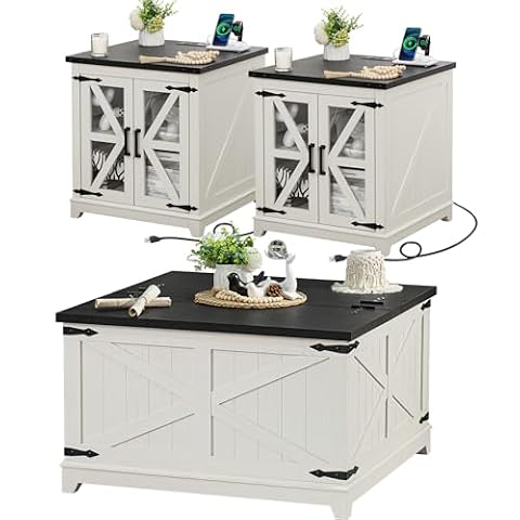 Joaxswe Farmhouse Coffee Table Set 3, End Table and Coffee Table — $359.99 (10% off)