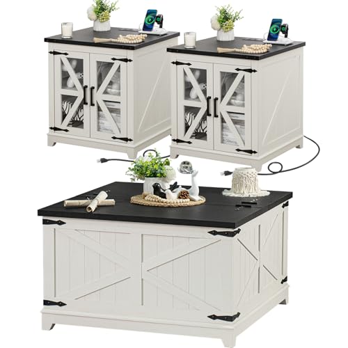 Joaxswe Farmhouse Coffee Table Set 3, End Table and Coffee Table