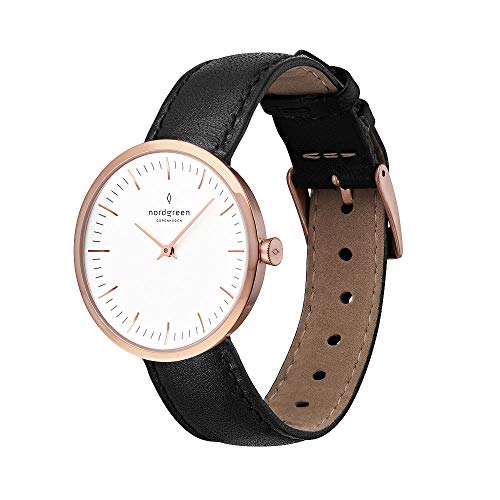 Preisvergleich Produktbild Nordgreen Infinity skandinavische Herrenuhr in Roségold mit weißem Ziffernblatt und austauschbarem 40mm Leder Armband Schwarz 10021
