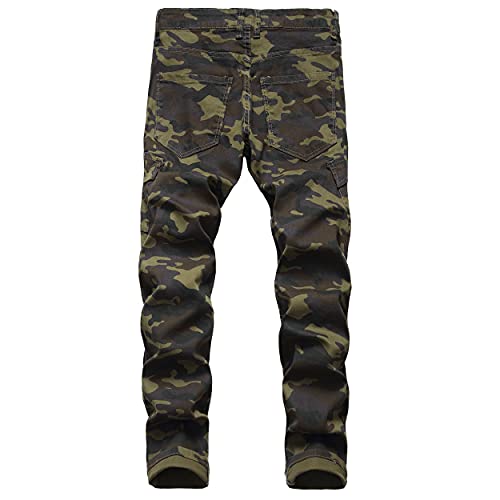 Qimyum Men's Distressed Slim Fit Biker Jeans Stretched Moto Denim Pants (32, Camouflage) #TOP1