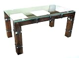  CHYRKA® Drophobycz Loft Vintage Bar Industrial Design - Mesa de Comedor, Hecha a Mano, Madera, Cristal y Metal