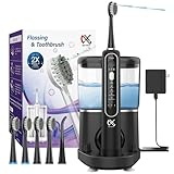 Alfelix Professionelle elektrische Zahnbürste mit Wasserseide, 2-in-1 elektrische Zahnbürste und Wasserflosser, elektrische Schallzahnbürste, kabellose Zahnseidebürste (schwarz)