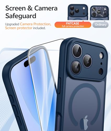 Image of FNTCASE for iPhone 17 Pro Max Case: [Compatible with Magsafe] Translucent Matte Cases with [Full Camera Protection] [Screen Protector] Military Grade Shockproof Protective Phone Cover - Blue