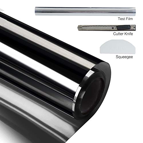 Xindinyi One Way Mirror Window Film, Window Tint for Home Privacy Film Anti UV Window Tint Film (Black-Silver, 23.6 Inch x 13.1 Feet)