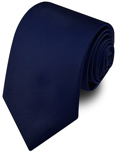 Branduce Navy Blue Tie for Men Wedding Business Solid Silk Woven 63'' Extra Long Dark Blue Necktie (TA10-03)
