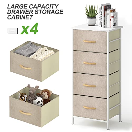 Jsungo Dresser Storage Tower With 4 Drawers, Fabric Organizer Unit With Wooden Top For Bedroom, Living Room, Closets, 4 Tier Fabric Shelf With Steel Frame And Handles For Printer, Beige #TOP6