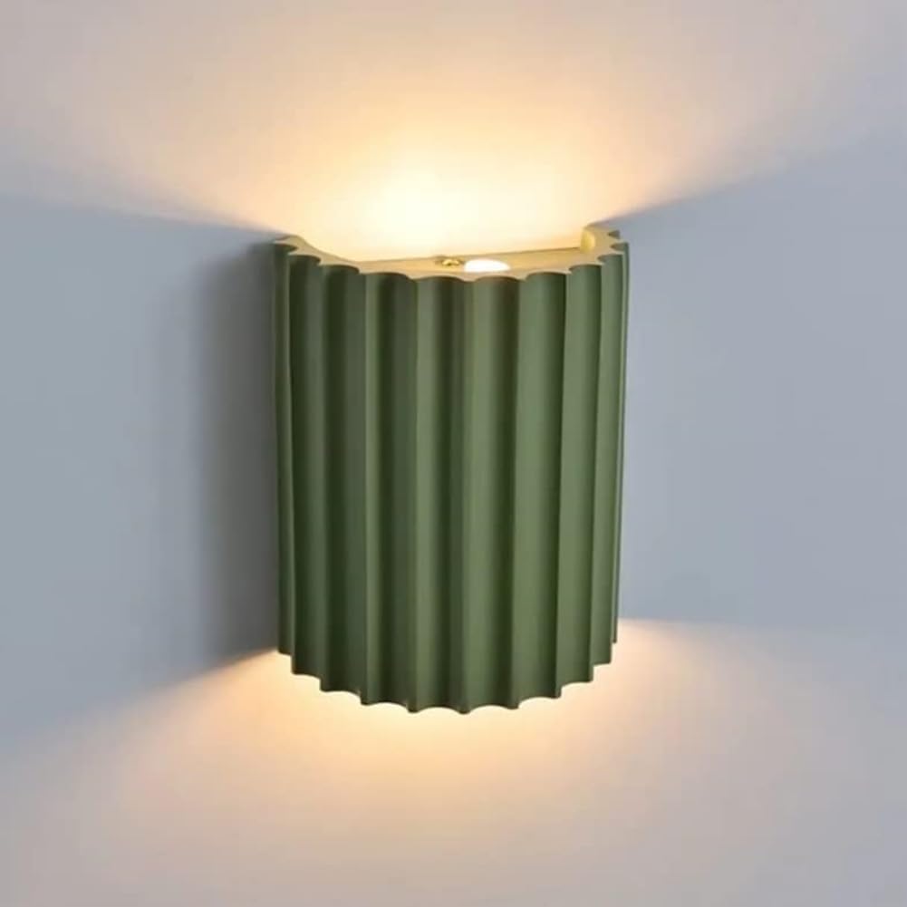 Sconce Wall Lighting Green Modern Wall Sconces Up Down 2 Lights Half Cylinder Desgin Contemporary Mini Wall Light Resin Plaster Shade Wall Mounted Lamp - 9.8inch