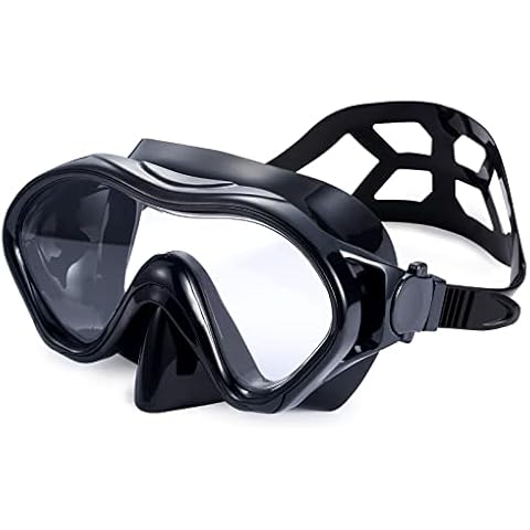 Diving Mask, Snorkel Mask for Adults, Scuba Diving Half Mask, Swimming Goggles with Anti-Fog Impact-Resistant Lens, Waterproof Silicone Nose Cover, & Mesh Bag Cover
