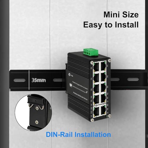 Image of Mini Industrial 8-Port 10 /100 /1000T 802.3at PoE + 2-Port 10 /100 /1000T Din Rail Mount Compact Ethernet Switch, 48~57V DC Unmanaged Network Switch 20Gbps Switching Capacity
