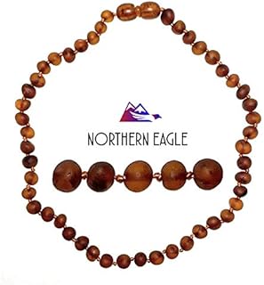 Northern Eagle Baltic Amber Necklace - 12.5 inch - Raw Unpolished Baroque Cognac Unisex - Natural Genuine Certified Authentic Baltic Amber