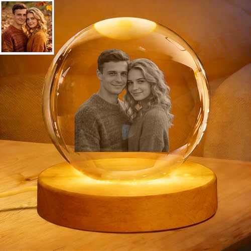 LAISHENGTE Bola de cristal personalizada grabada con tu propia foto de regalo para amantes, familiares, amigos, perros, gatos, cumpleaños, boda, conmemorativo, graduación (redonda)