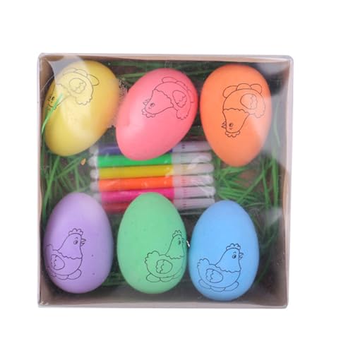 DIEKE Juego de 6 huevos para pintar con 6 bolígrafos de acuarela de colores para niños, para decoración del hogar y proyectos de arte, huevos de espuma