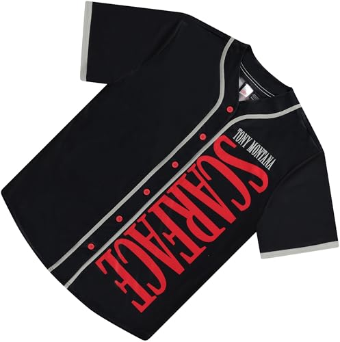 Scarface Camiseta masculina Tony Montana – Camisa de beisebol com botões de malha retrô moderna, Pre