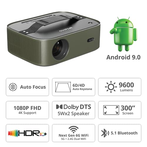 Image of WZATCO Alpha 2 (Upgraded) Native 1080P Full HD 4K HDR | 840 ANSI, Auto (Focus + 6D Keystone) | Android 9, Certified Dolby, WiFi 6, BT 5.1 | Projector for Home, Outdoor, Office
