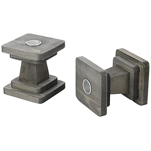 Mygift Vintage Gray Solid Wood Candlestick Holder With Tapered Square Pedestal, Decorative Candle Holder With Metal Interior For Secure Hold, Set Of 2 #TOP4