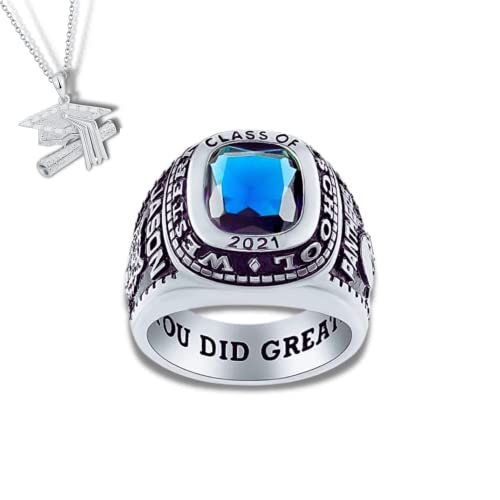 Pjm Customized Sterling Silver Men's High School And College Class Ring – Classic Collection – Fully Personalized - Mementos Jewelry (Sterling Silver Platinium, Sterling Silver) #TOP8
