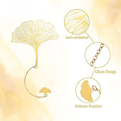 Mardiko Pendant Metal Bookmark, 3 Pcs Classical Leaf Book Mark with Box, Personalised Bookmarks for Women Men Teacher Children Reader, Gold