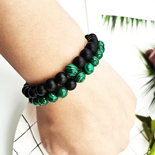 2Pcs Malachite Hematite Black Obsidian Bracelet For Men Women,Anti-Swelling Black Obsidian Ankle Bracelet, Tiger Eye Triple Protection Bracelet, Anti-Anxiety Yoga Beads Bracelet (A:malachite&Obsidian) #TOP1