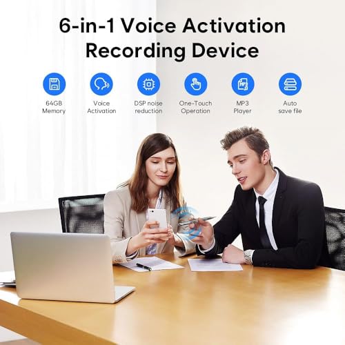 64GB Digital Voice Recorder - Voice Activated Recorder with Playback, Professional Audio Recorder for Lecture/Meeting/Course, Portable Audio Recorder Transfer File to Computer - Thumbnail 2
