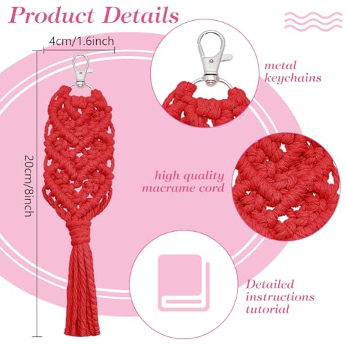 INFUNLY Conjunto de 6 kits de chaveiro de coração de macramê faça você mesmo para o Dia dos Namorado