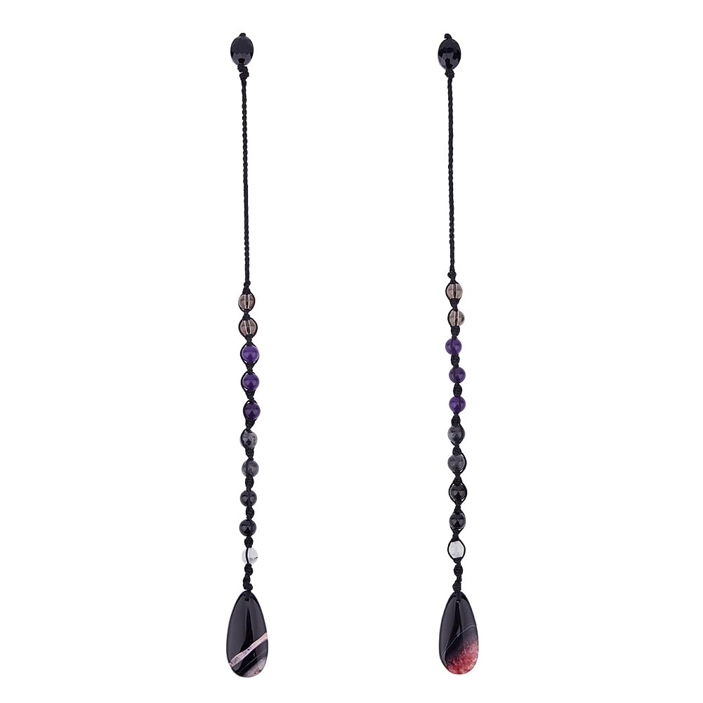 2 péndulos de piedras preciosas negras mixtas para meditación, equilibrio de chakras, 32 cm, péndulo de radiestesia para adivinación