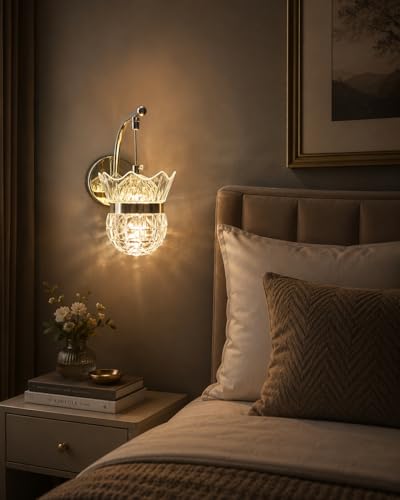 Image of FILLISKA Luxurious Acrylic Crystal Wall Lamp with Adjustable Colour Changing Function, Elegant Finish (Acrylic FrenchGold-61655)(1 Year Warranty)