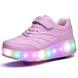 Skybird-UK LED Leuchtend Schuhe mit Doppelt Rollen Ultraleicht Einziehbar Outdoor Sportschuhe 7 Farbe Farbwechsel Blinkschuhe Skateboardschuhe Vibration Blinking Gymnastik Sneaker für Junge Mädchen