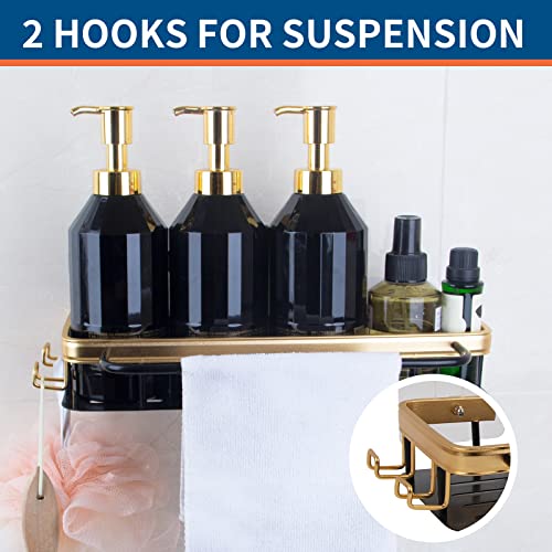 Shower Caddy, Shower Shelves-2 Pack, Adhesive Shower Organizer No Drilling, Large Capacity, Traceless Space Aluminum Adhesive Shower Bathroom Organizer, Shower Shelf For Inside Shower（Blackgold） #TOP5