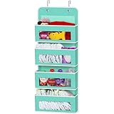 SimpleHouseware Over Door/Wall Mount 4 Clear Window Pocket Organizer, Turquoise