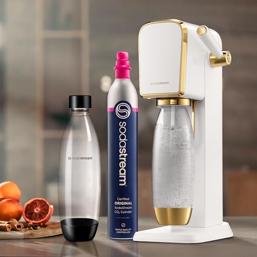 Image of SodaStream Art Sparkling Water Maker (White /Gold) with CO2 and Carbonating Bottle