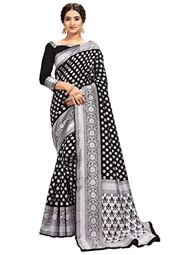 Image of Glory Sarees Women's Jacquard Silk Saree With Blouse Piece (jacquard115black)