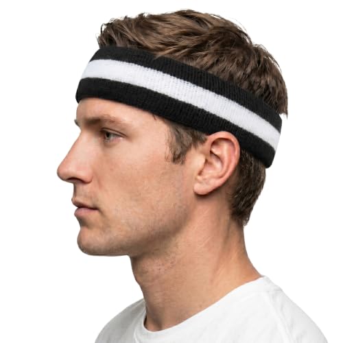 COUVER 2 Color Stripe Terry Sports Headband, White/Black