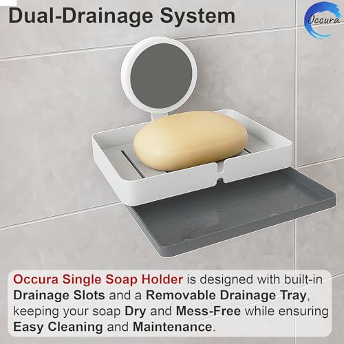 Image of Stickable Soap Holder for Washbasin | Compact Dish | Self adhesive wall mounted bathroom organizer without drill. Single plastic soap stand. Space saving rental friendly storage.