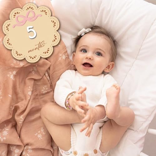 Monthly Baby Milestone Wooden Signs, Double-Sided Bow-Themed Baby Milestone Discs with Hello World & My First Holiday Designs –Cute Baby Announcement Sign & Photoshoot Props for Boys and Girls (Daisy) — 사진 6